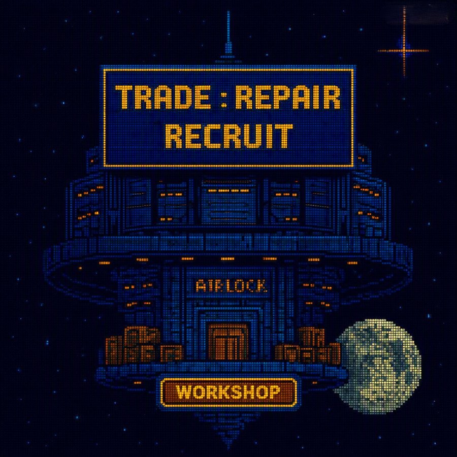A Faction Outpost, where players trade, repair, and recruit allies